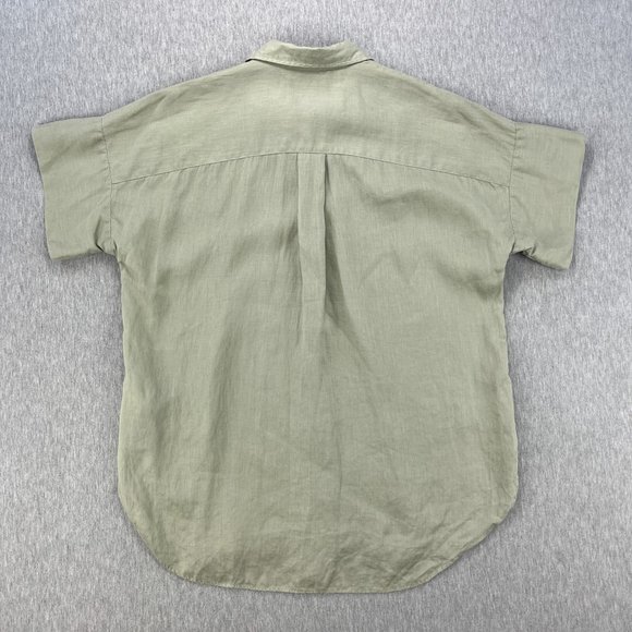 Lauren Ralph Lauren Linen Blouse Top M Short Sleeve Tan Beige Cuffable Lagenlook - Picture 3 of 11